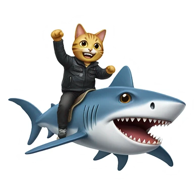 Cat riding a shark sticker