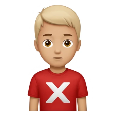 boy wearing a red t shirt with an X on the side of the t-shirt sticker