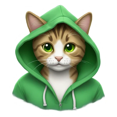 tabby cat with green eyes wearing a hoodie sticker