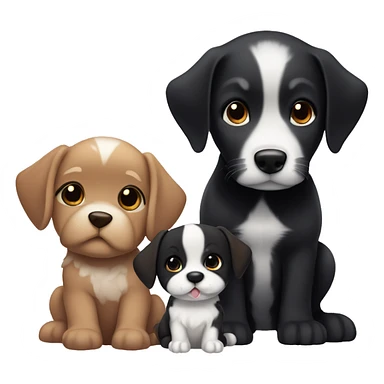 boy and girl couple with white skin and black hair, sitting next to black and white puppy, also a brown puppy sticker