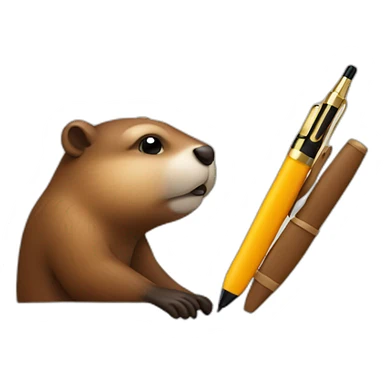 A beaver has a pen under his ear sticker