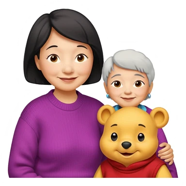 Big winne the Pooh and a Asian grandma next each other sticker
