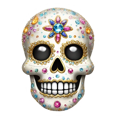 Realistic single isolated decorative sugar skull with sparkling diamonds and rhinestones  sticker