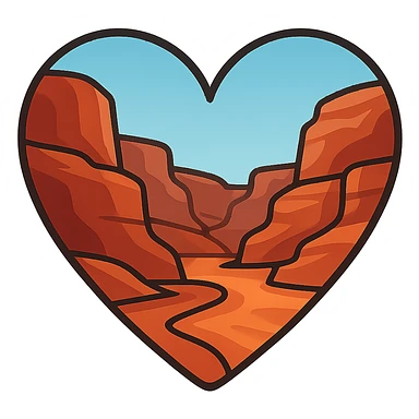 heart with a canyon landscape theme, clean digital illustration sticker