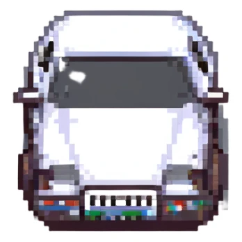 pixel art car with a noticeable dent, classic video game look sticker