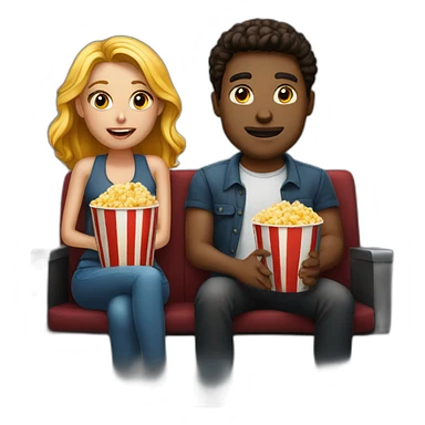 two beautiful people watching movie at the cinema, dark background sticker