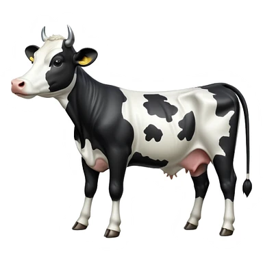 cinematic-[black and white cow]-realistic-full-body-standing-emoji,-tail-flicking-lazily,-head-tilted-dramatically,-sleek-[black and white]-coat,-simplified-yet-realistic-focused-features,-highly-detailed,-glowing-with-an-almost-sarcastic-glow sticker
