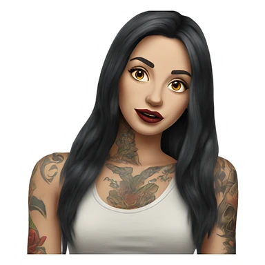 Caucasian Hyper realistic long dark hair and tattoos big lips sticker