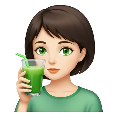 brunette girl with short hair and green eyes drinks green drink sticker