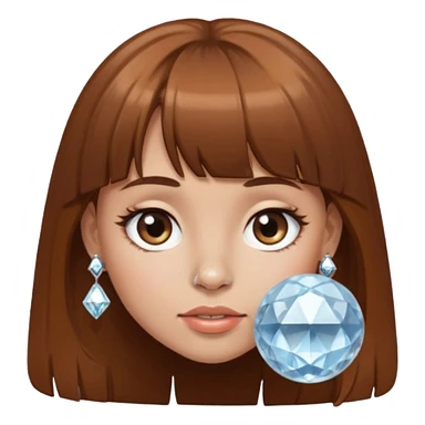 i want an emoji of a girl, with brown bangs and long hair and a diamond ball piercing on the nose sticker