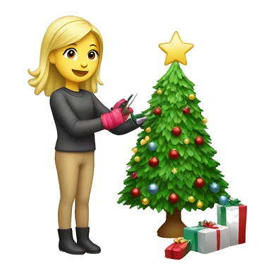 Blond Girl decorating a Christmas tree sticker