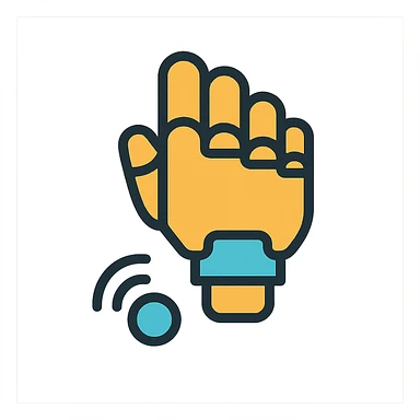 clean abstract logo for 'DeepSense' showing a robotic hand or finger gently tapping or sensing a surface, representing advanced touch technology, simple shapes, restrained color scheme sticker