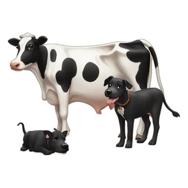 cow playing with black dog sticker
