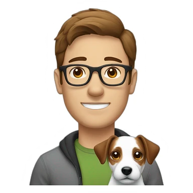 Man with brown hair with glasses with jack russell terrier dog sticker