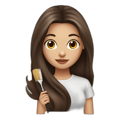 Girl with long chocolate hair with a brush and makeup sticker