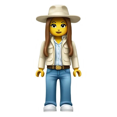 Lego toy girl whole body with white rabbit hat and beggy jeans sticker