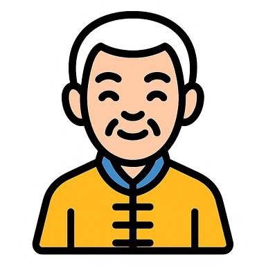 white haired handsome Chinese man icon with lineal color and black outlines sticker