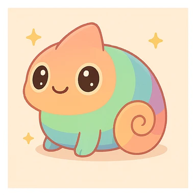 Make the rainbow chameleon more detailed with subtle highlights and shadows, keeping the cute and round style and vibrant colors. Enhance the cuteness with gentle shading and highlights for depth. sticker