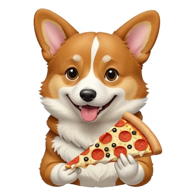black tri-color corgi eating pizza sticker