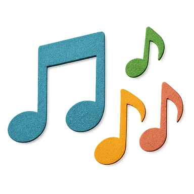 colorful music notes, paper craft style, layered paper effect, bright colors sticker