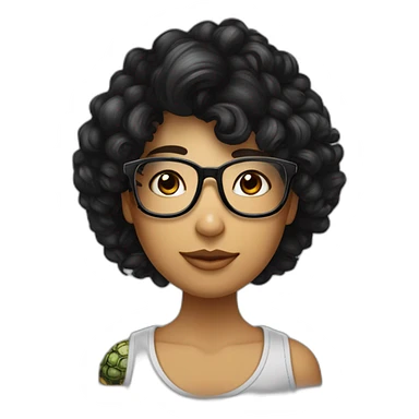 Beau jeune brun cheveux noir bouclé coupe dégradé avec un tatouage de tortue met de lunette noir et grand de taille sticker