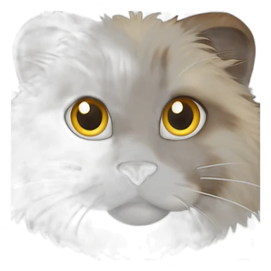 brown, fluffy cat with a white muzzle sticker