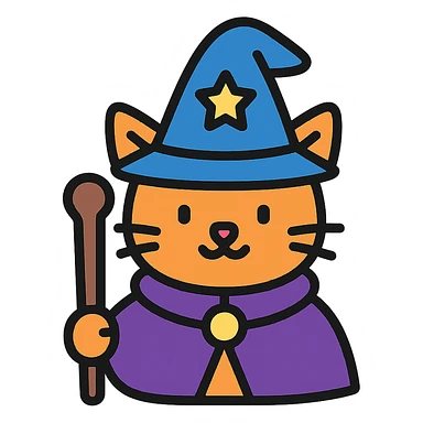 wizard cat icon with color outline sticker