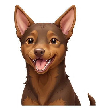 Cinematic Cute Yawning Brown and Tan Kelpie Portrait Emoji, Head tilted slightly with a dramatic, wide-open yawn, showcasing a smooth brown Fur with distinct tan highlights, floppy ears slightly drooping, round warm eyes barely open in drowsy contentment, Simplified yet irresistibly adorable features, highly detailed, glowing with a soft, cozy glow, high shine, relaxed yet expressive, stylized with a touch of whimsy, bright and endearing, soft glowing outline, capturing the essence of a sleepy yet affectionate herder, so drowsy it feels like it could stretch out of the screen and curl up for a nap! sticker