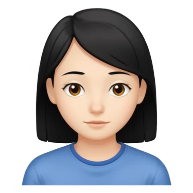 emoji of a young person with straight black hair, relaxed expression, clean and simple, no text sticker