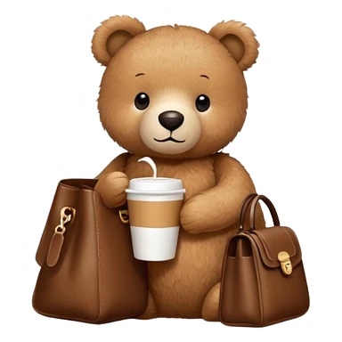 Teddy bear with longchamp bag and coffee sticker