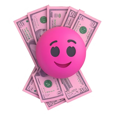 $100 bill in 3D emoji style, mostly pink with white accents, modern look sticker