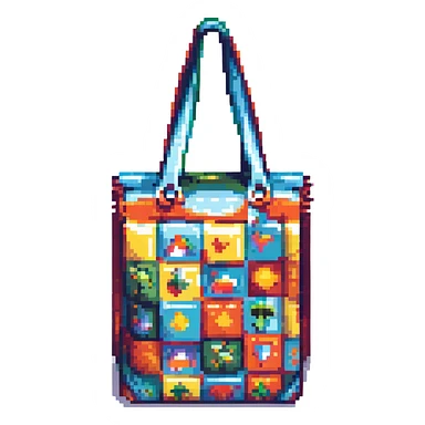 reusable bag, pixel art style, retro and blocky sticker