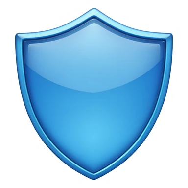 Apply a vibrant, glass-glossy blue apple effect to the shield shape, keeping the shield shape intact with no symbols or sword, in apple emoji style. sticker