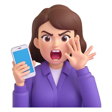 girl with an angry face shouting at her phone, dramatic, hands gripping device sticker