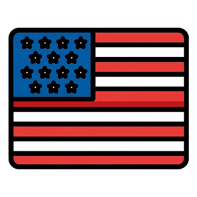 the national flag of the United States, thirteen red and white stripes, blue rectangle with white stars, clean flat icon style sticker