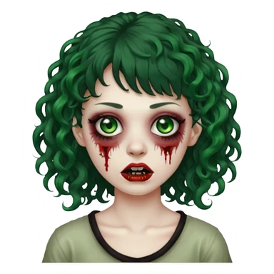 zombie woman with curly hair, bangs, and a septum piercing. sticker