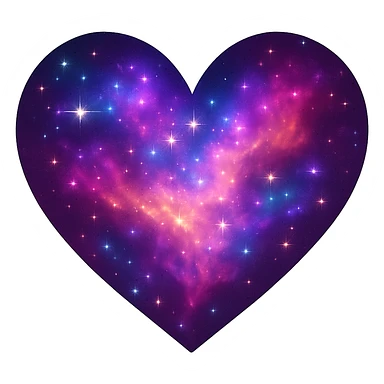 Heart with a cosmic nebula, no background, digital illustration, vibrant colors, style of a cosmic nebula pattern inside a heart shape, bright and vibrant colors, transparent background. sticker