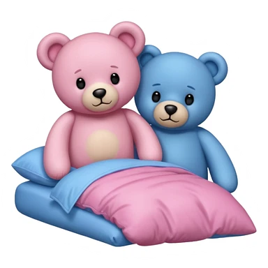 A fuzzy pink and a blue teddy bear in bed  sticker