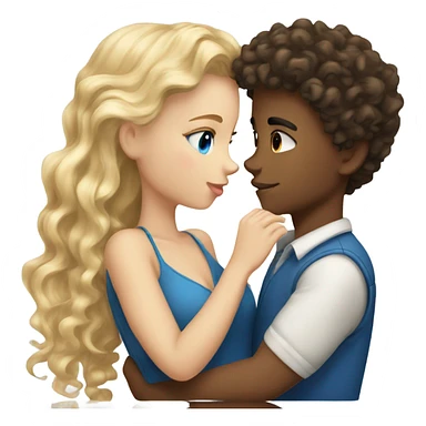 blonde blue eyed girl kissing mixed boy with curly brown hair sticker
