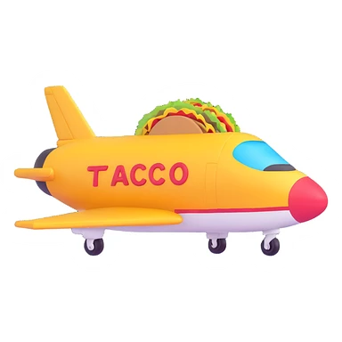 cartoonish Top Gun jet with a taco emoji as cargo, vibrant and whimsical sticker