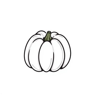A pumpkin with details in pastel colors (dd9fb0, ffc6d3, a3bfc9, c4bee2, f1b091), hand-drawn doodle style sticker