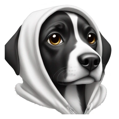 Black and white dog wearing a hoodie sticker