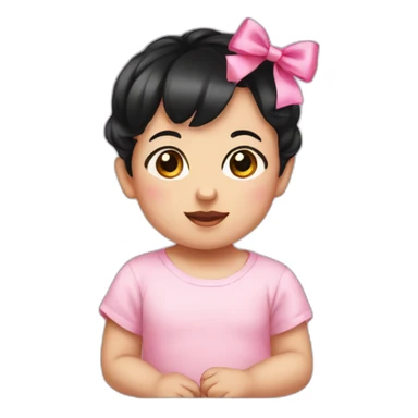 Baby with short blackhair and pink bow sticker