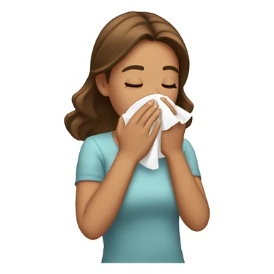 girl sneezing into her hands brown hair sticker
