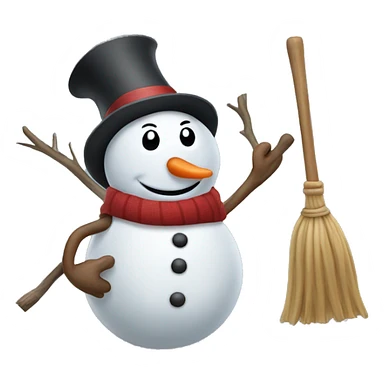 A snowman riding a broom  sticker