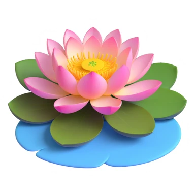 Elegant lotus flower with pink petals, yellow center and circular green lotus pad in water sticker