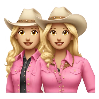 Two blonde cowgirls wearing pink sticker