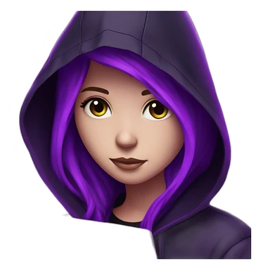  Girl artist behind his laptop with this style : Alan Walker Singer neon glowing bright purple character purple black hooded hacker themed character sticker