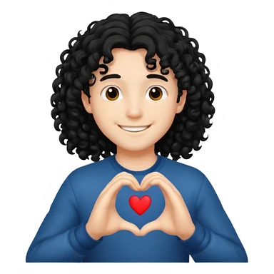 Un garçon beau qui fait un cœur avec des cheveux noir long et bouclé sticker