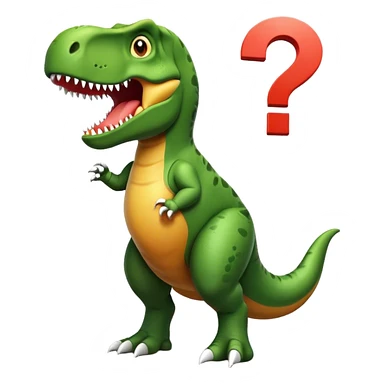t-rex holding a question mark sticker